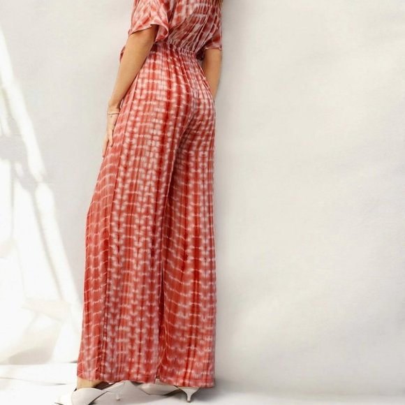 Rusty Rose Preppy Womens Plunging Neck Knot Front Tie Dye Palazzo Jumpsuit - Picture 2 of 5